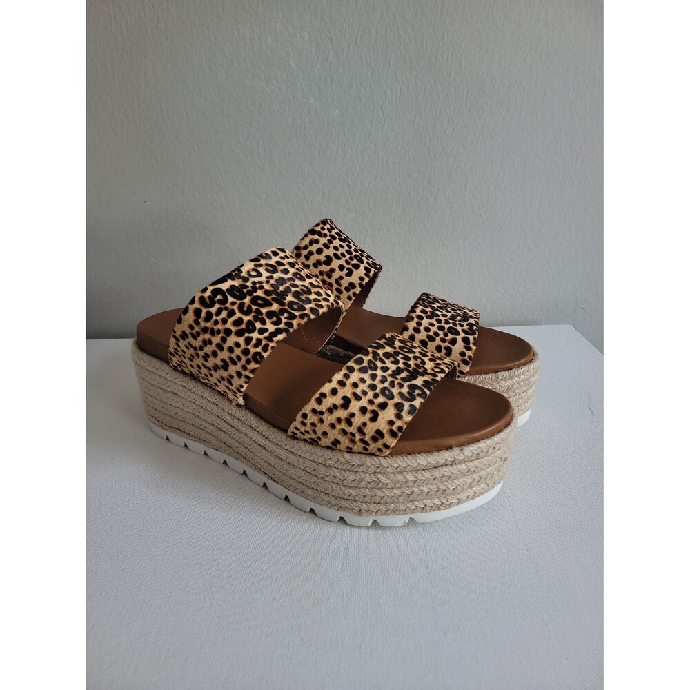 J/Slides Brown leopard Calf Hair Espadrille Wedge Sandals Sz 8.5